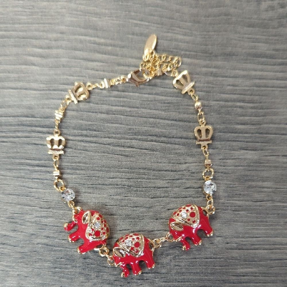 18K Gold Filled Bracelet Red Elephant Charm